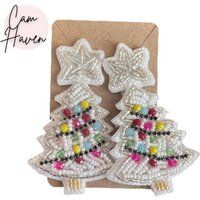 Beaded Christmas Tree Earrings | White | Etsy (US)