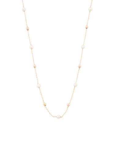 Made In Usa 14kt Gold Bead And Pearl Necklace | TJ Maxx
