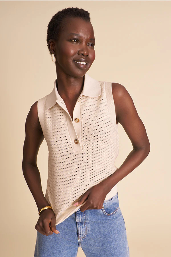 Katana Polo Tank - Eyelet Knit :: Natural | MM LaFleur