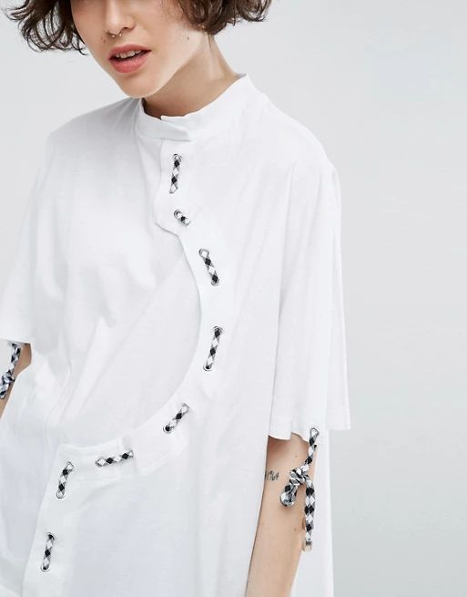 ASOS WHITE Oversized T-Shirt With Cord Detail | ASOS UK