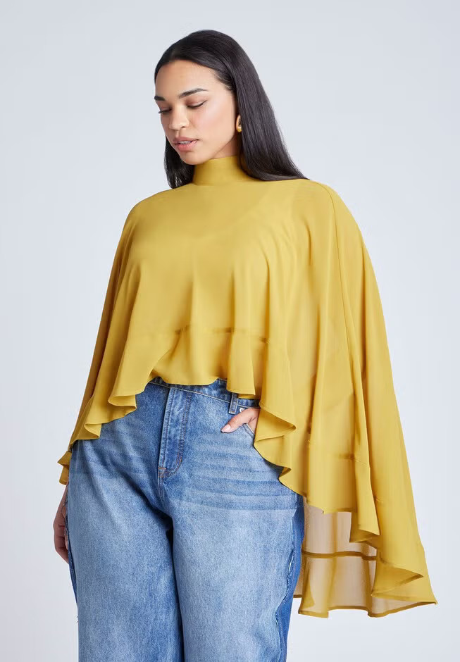 Ruffle Detail Asym Cape | Eloquii