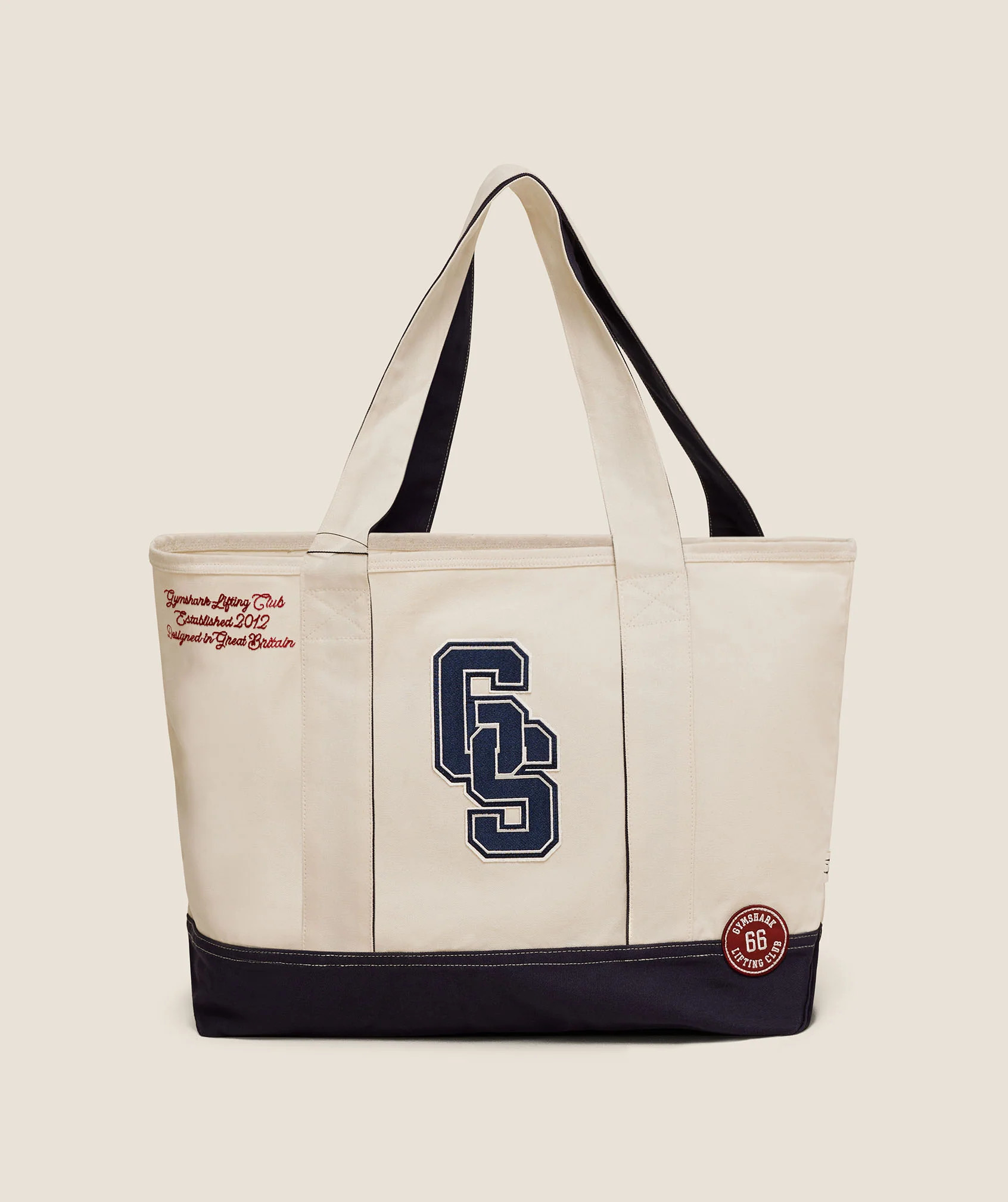 Gymshark Collegiate Tote Bag - Heavy Blue/Oat White/Athletic Burgundy | Gymshark UK