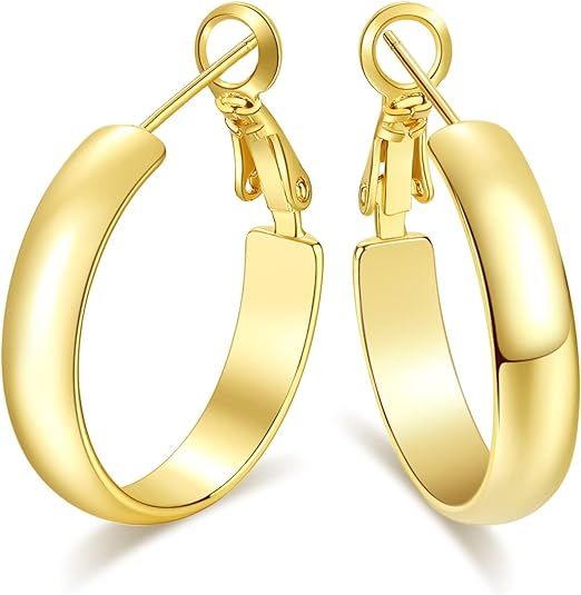 WOWSHOW 5mm Thick Flat Edge Gold Hoop Earrings Stainless for Women Girls 30mm-70mm | Amazon (US)