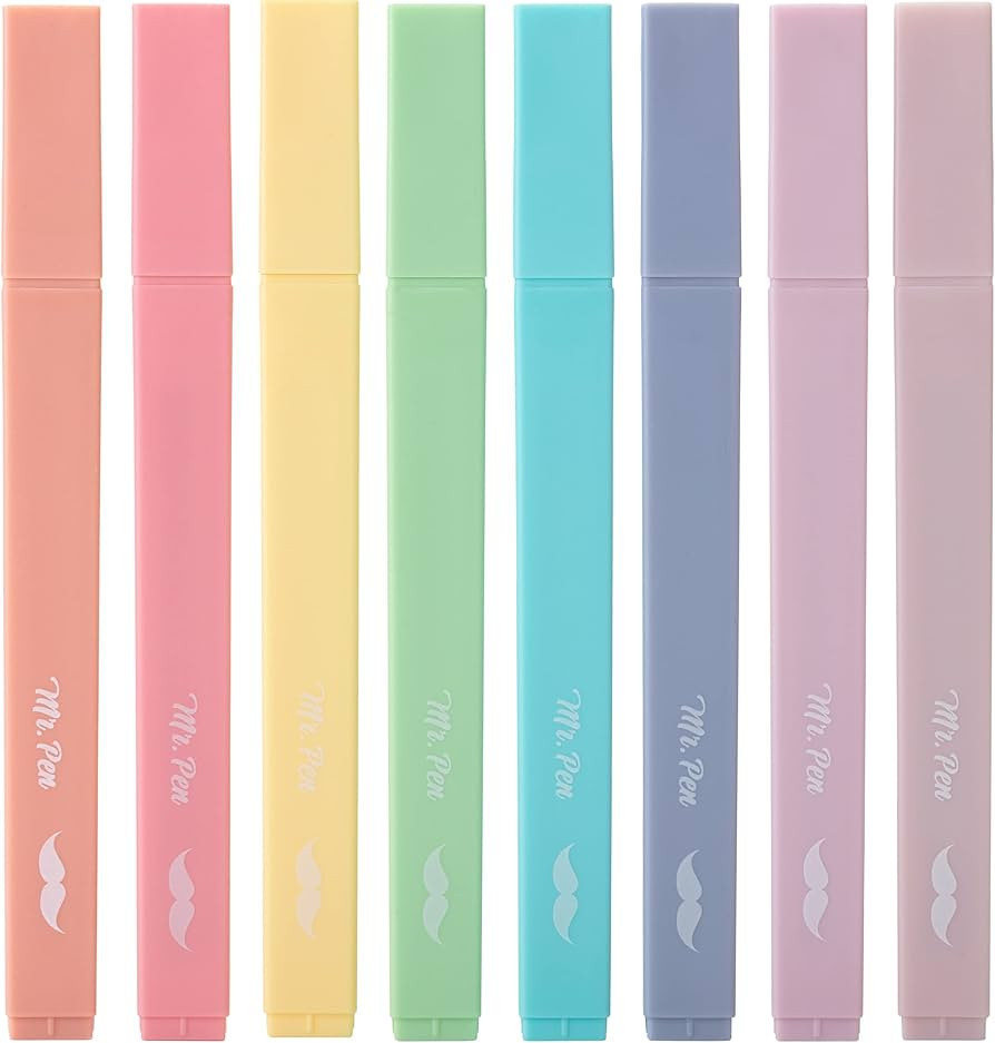 Mr. Pen- Aesthetic Cute Pastel Highlighters Set, 8 pcs, Chisel Tip, Candy Colors, No Bleed Bible ... | Amazon (US)
