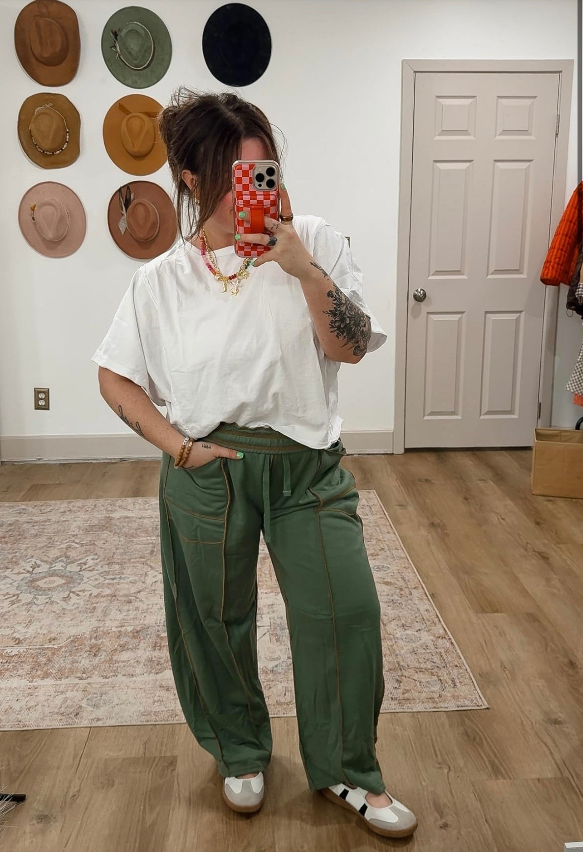 Loving the comfy, oversized tee paired with barrel sweats. Perfect for a casual spring + summer look! 5'1, size 8/10, wearing small in top and medium in pants, TTS in sneakers!

#LTKootd #LTKSeasonal #LTKMidsize