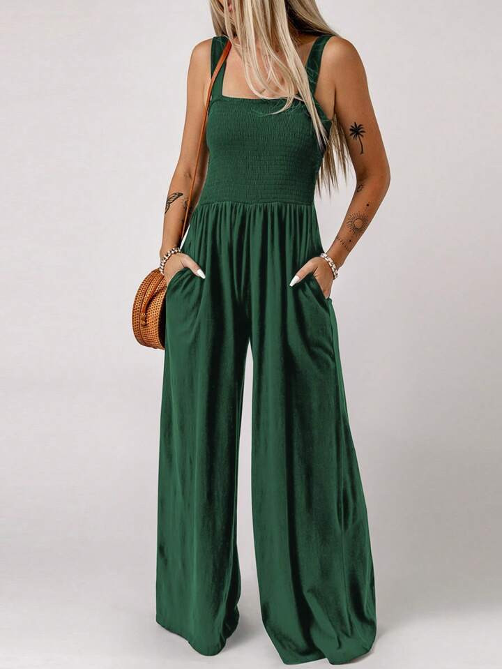 Solid Slant Pocket Wide Leg Cami Jumpsuit | SHEIN