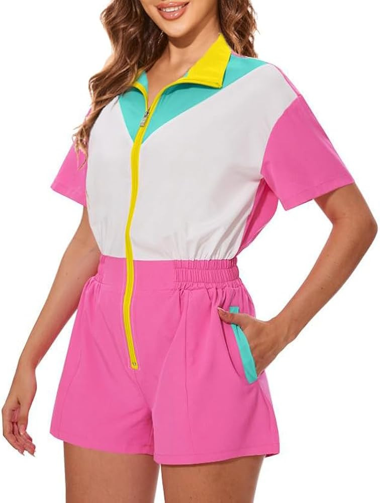 UOUA 80s Outfit for Women 90s Jumpsuit Costume One-Piece Workout Track Suit Party Retro Clothing ... | Amazon (CA)