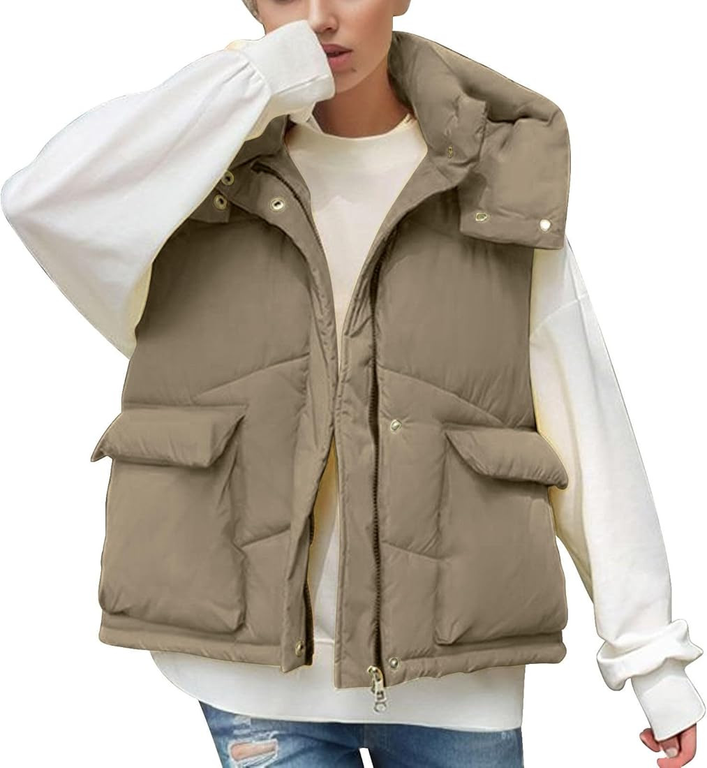 Sleeveless Jacket Zip Up Pockets Zipper Pocket Loose Sleeveless Jacket Coat Sleeveless Padded Jac... | Amazon (US)
