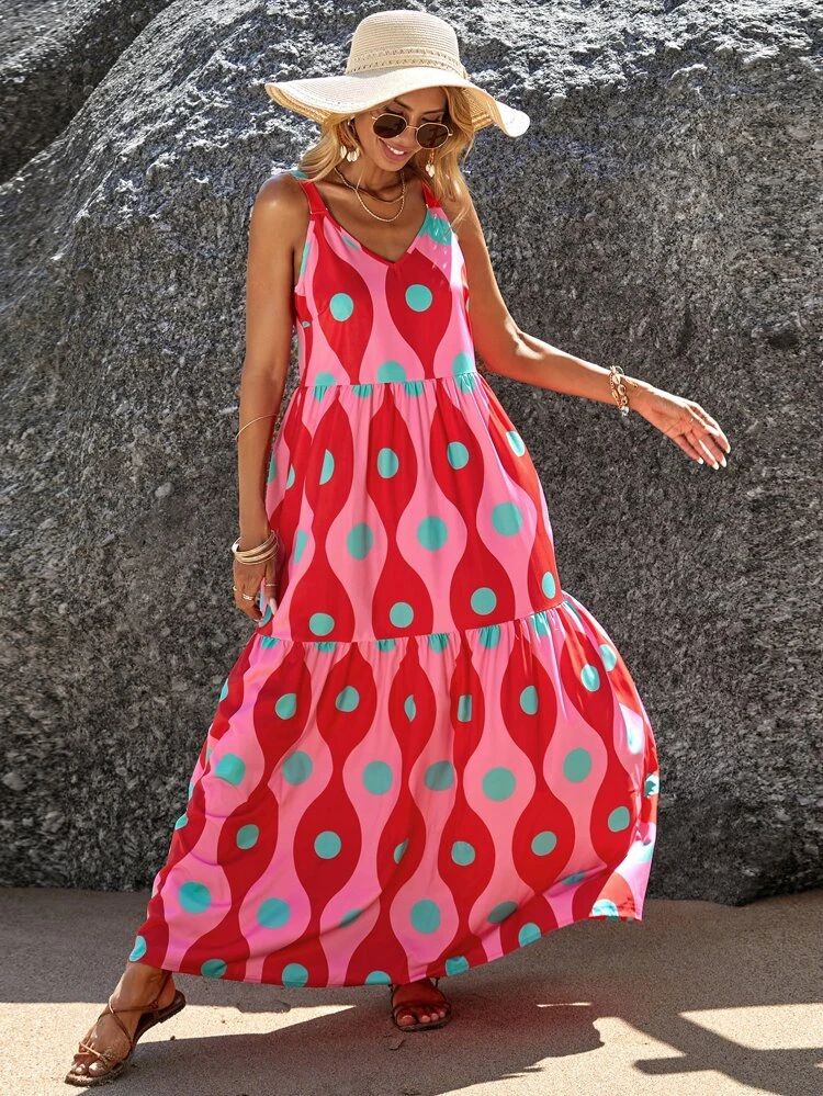 SHEIN VCAY Allover Print Ruffle Hem Cami Dress | SHEIN