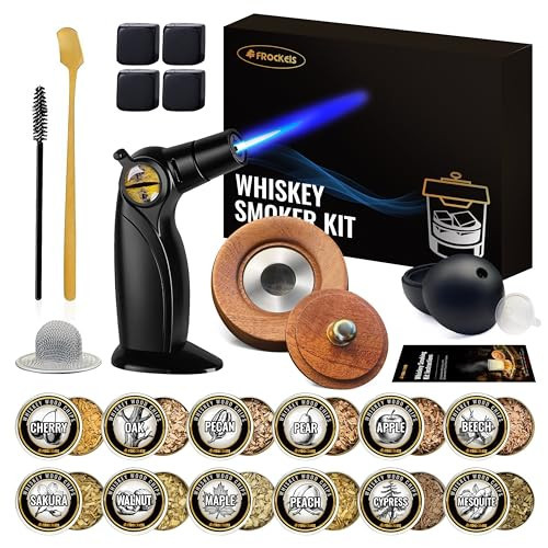 FROCKELS Cocktail Smoker Kit for Drinks with Torch, 22PCS Whiskey Smoker Gift Set, 12 Wood Chip Flavors, Ice Mold, Stone Cubes & Accessories for Home Bar (No Butane) | Amazon (US)