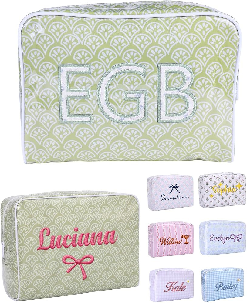 Large Capacity Striped PVC Makeup Bags for Women, Personalized Embroidered Name Waterproof Cosmet... | Amazon (US)