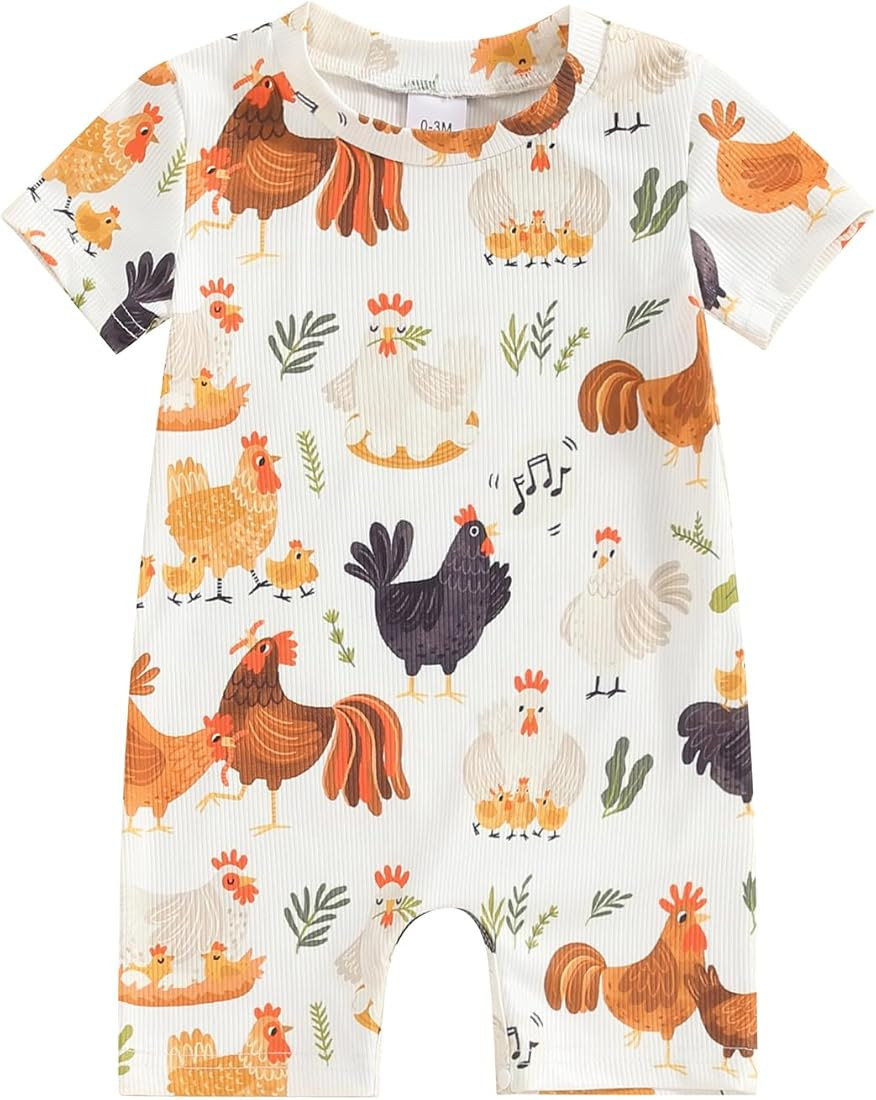 Toddler Baby Boy Girls Farm Clothes Western Farm Animals Chicken/Cow Print Romper Newborn Jumpsui... | Amazon (US)