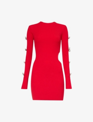 Bow-Embellished Cut-Out Ribbed-Knit Mini Dress | Selfridges