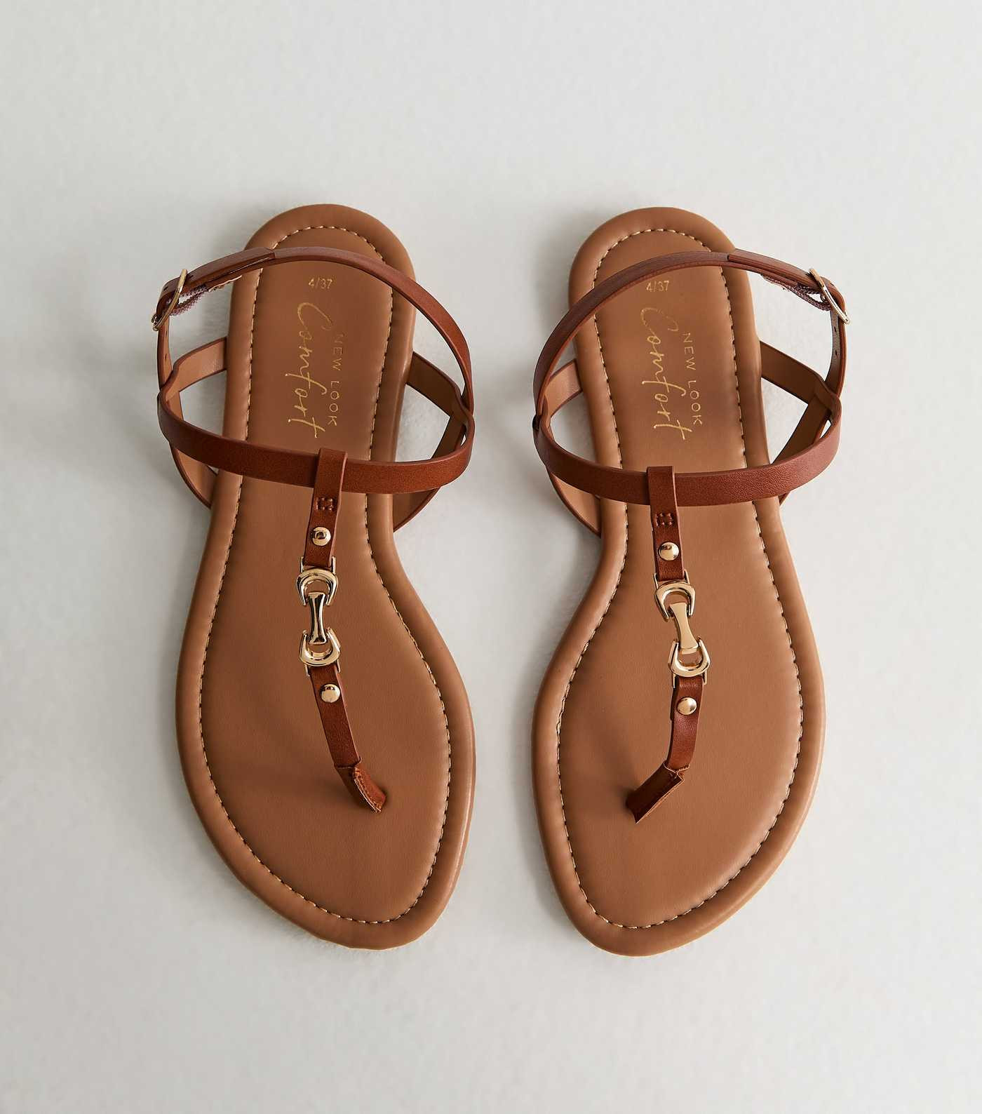 Tan Faux Leather Metal Toe Post Sandals | New Look | New Look (UK)