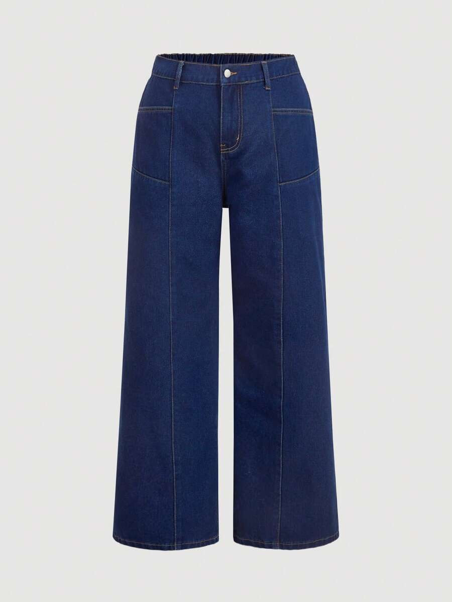 SHEIN MOD Plus Size Casual Loose Straight Leg Blue Jeans | SHEIN