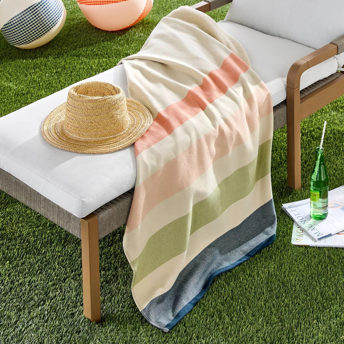 65"x65" Oversized Beach Towel Beige Striped - Hearth & Hand™ with Magnolia | Target