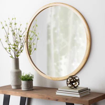Round Wood Mirror,32 inch Circle Wooden Natural Large Farmhouse Vanity Boho Decor Wall Mirror for Bathroom Bedroom Living Room Hallway | Wayfair North America