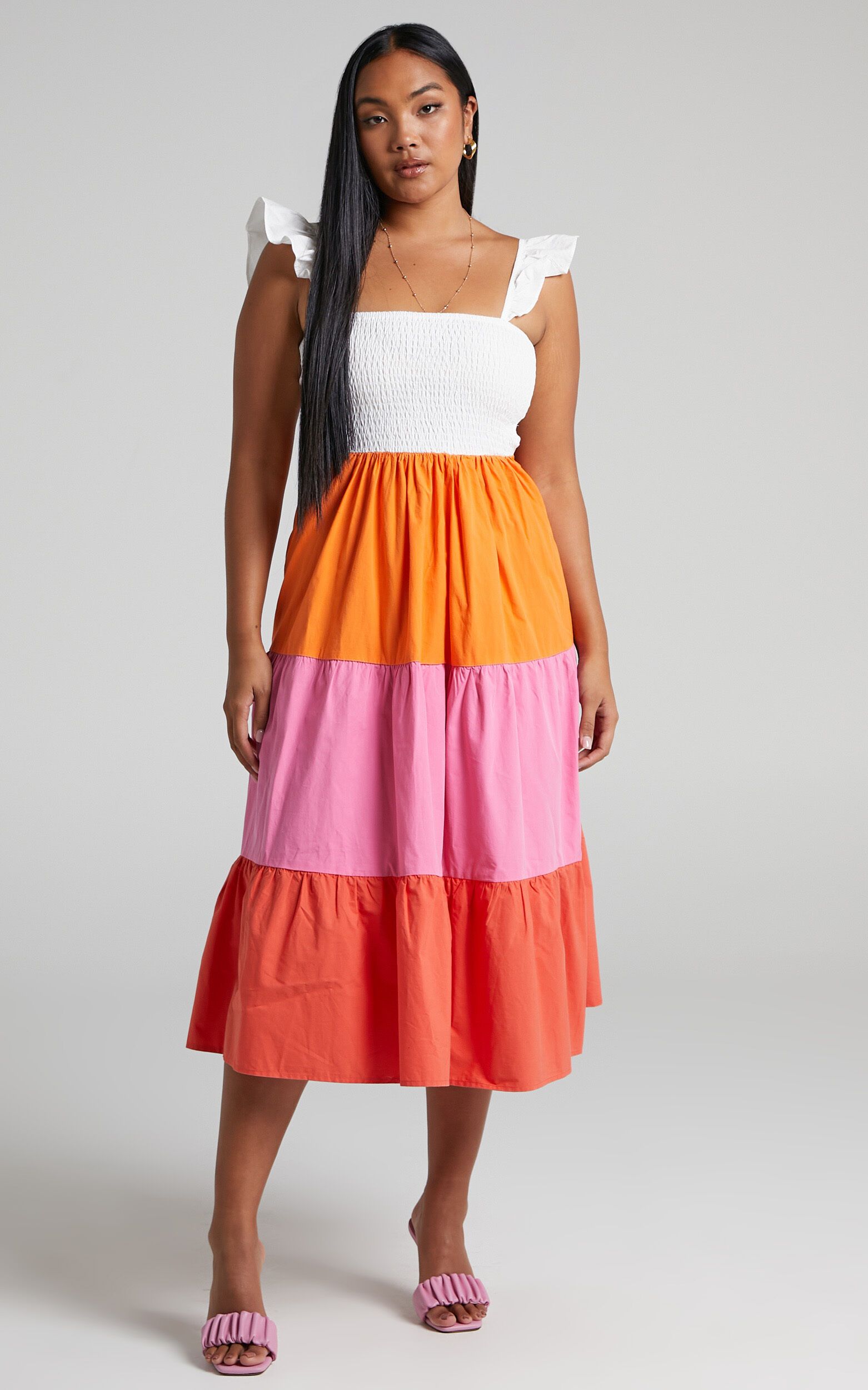 Eugenna Cotton Tiered Colour Block Midi Dress in Multi | Showpo | Showpo - deactived