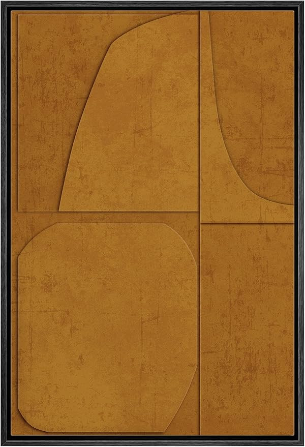 NWT Framed Canvas Print Wall Art Brown Geometric Polygon Mid-Century Landscape Abstract Shapes Il... | Amazon (US)