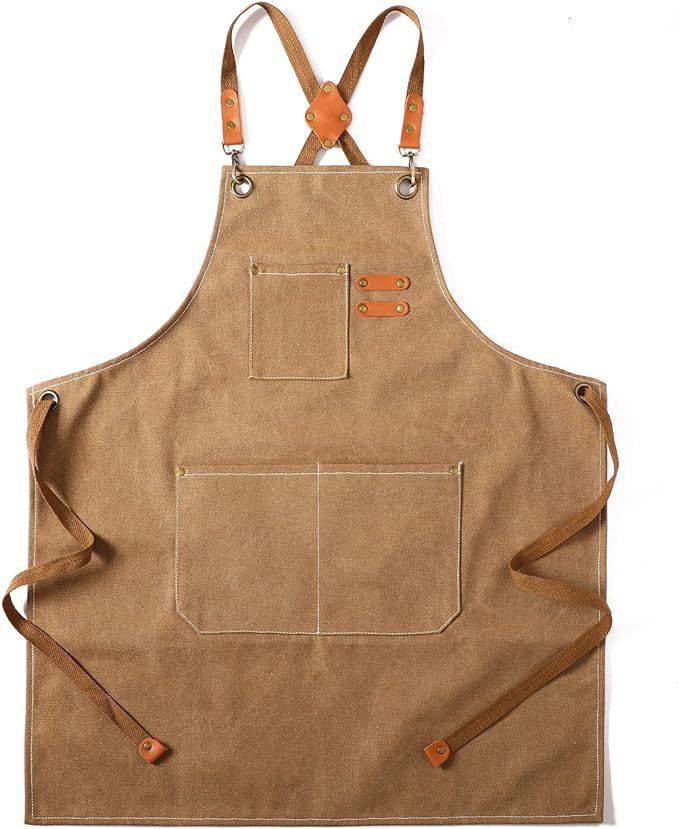 Tosewever Canvas Cross Back Chef Cotton Aprons for Men Women with Large Pockets | Amazon (US)