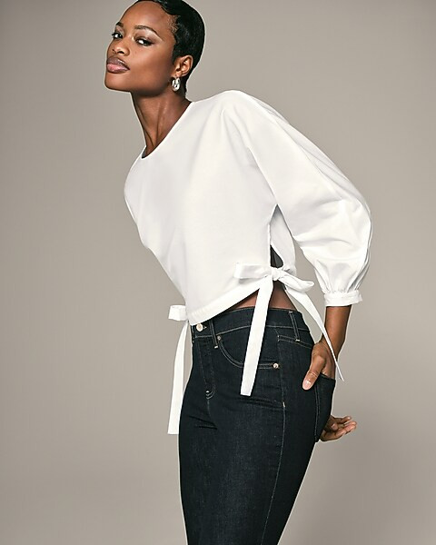 Crew Neck Long Sleeve Side Tie Top | Express