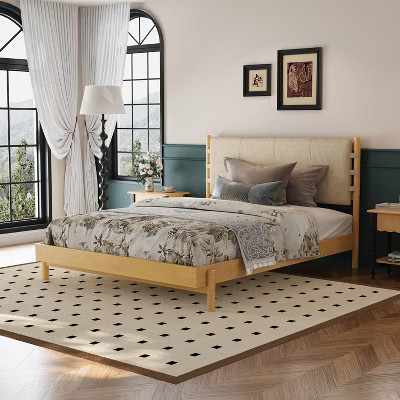 Queen Bed Frame, Wood Platform Bed with Headboard, Natural - ModernLuxe | Target