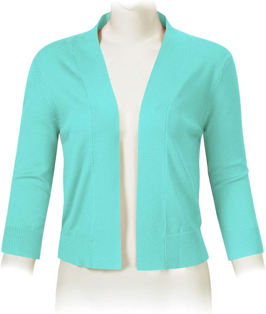 GloryStar Women’s 3/4 Sleeve Cropped Cardigan Sweaters Open Front Knit Short Bolero Shrugs | Amazon (US)