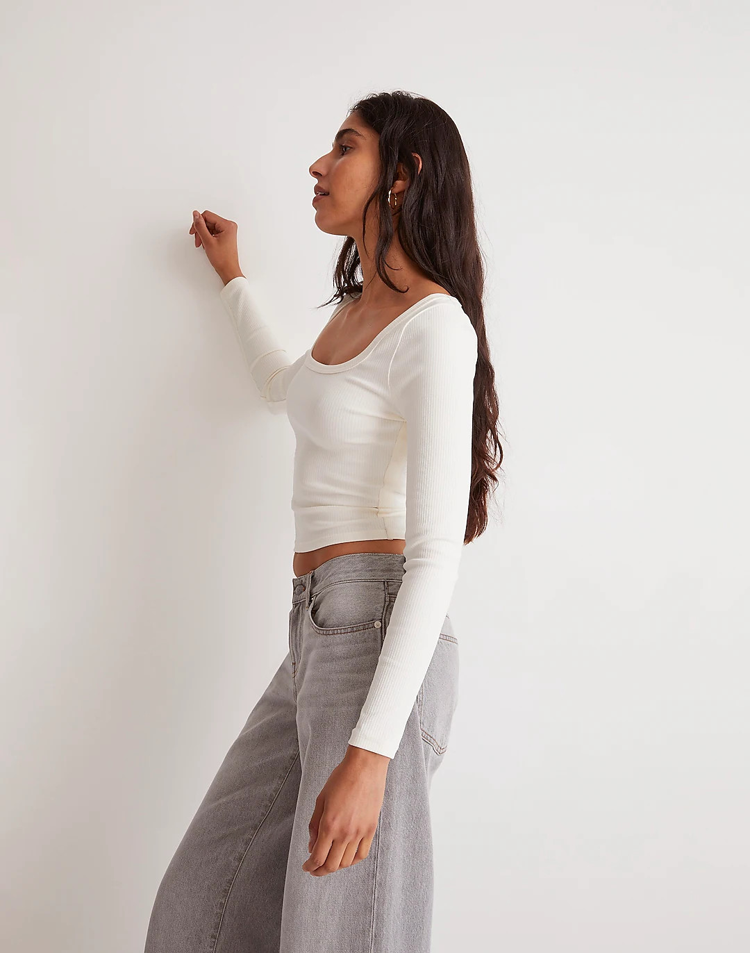 Square-Neck Long-Sleeve Crop Tee in Sleekhold | Madewell