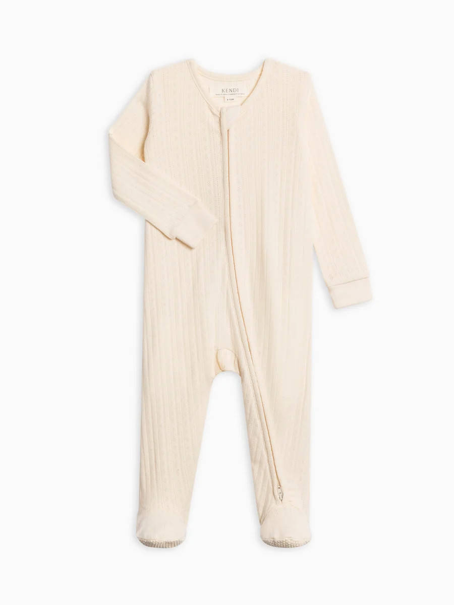 Maya Brushed Back Pointelle Footed Zipper Sleeper | Colored Organics