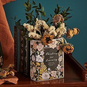 Book Vase Black Ceramic Vase Retro Book Shaped Flower Vase Aesthetic Rectangular Vases for Flower... | Amazon (US)