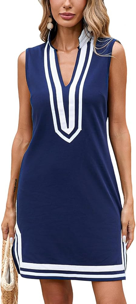 Women's UPF 50+ Casual Sundress Sleeveless V Neck Tunic Dress Summer Sun Protective Beach Cover U... | Amazon (US)