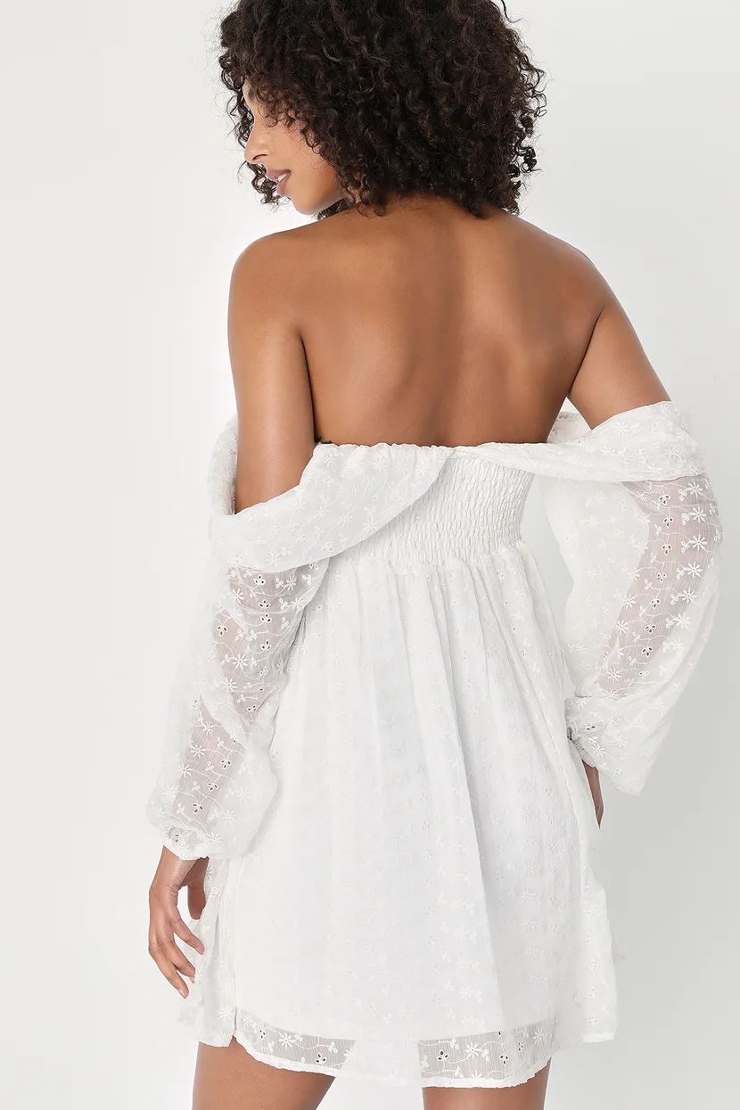 Sophisticated Darling White Eyelet Off-the-Shoulder Mini Dress | Lulus (US)
