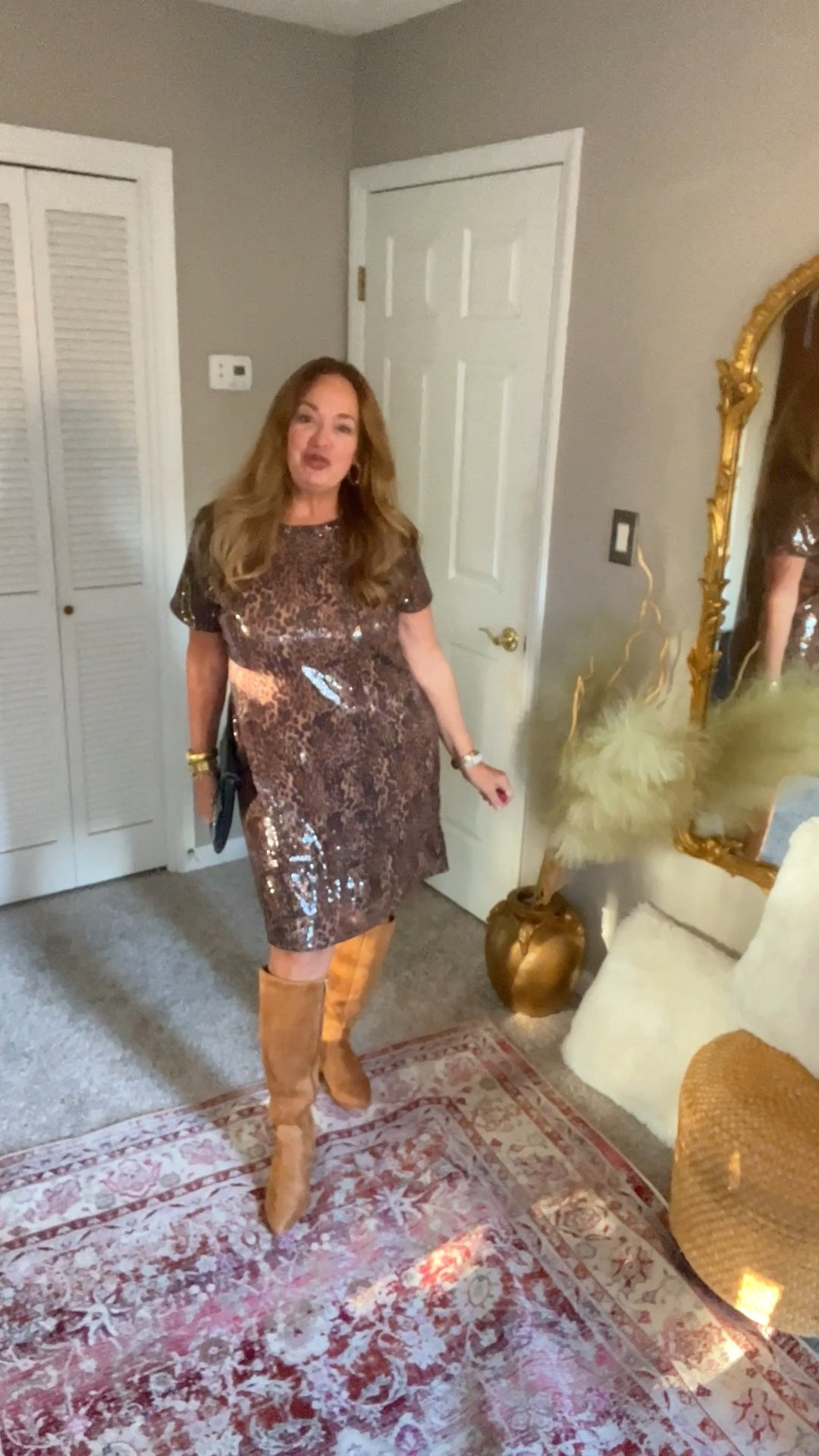 A fabulous leopard sequined shift dress. Style it casual or for the holidays! After all leopard print is a neutral. 

#LTKGiftGuide #LTKHoliday #LTKParties