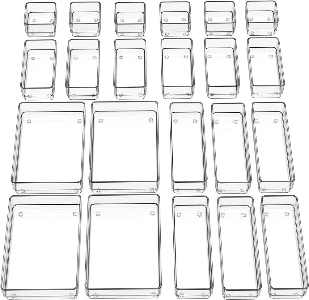 SMARTAKE 22-Piece Drawer Organizer with Non-Slip Silicone Pads, 4-Size Clear Desk Drawer Organize... | Amazon (US)