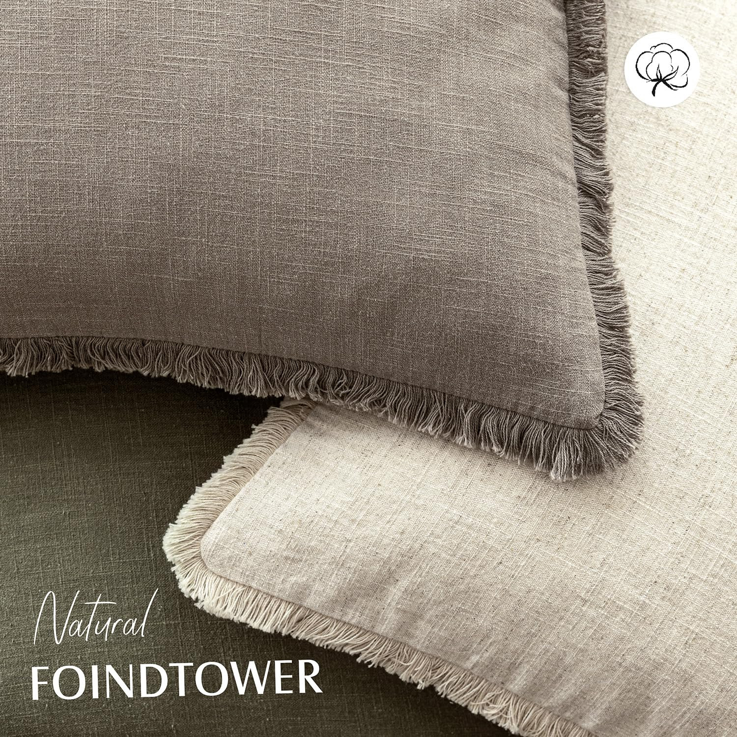 Foindtower Set of 2 Decorative Linen Fringe Throw Pillow Covers Boho Farmhouse Cushion Cover with... | Amazon (US)