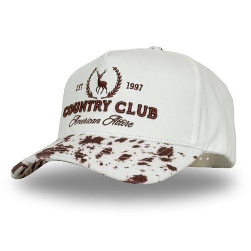 Vintage Western Trucker Hat | Men & Women | Embroidered Trendy Caps | Country Cute Hats for Cowgirls & Cowboys | Camo Denim Cotton Styles | Snapback Hat (Country Club | Cow Print) | Amazon (US)
