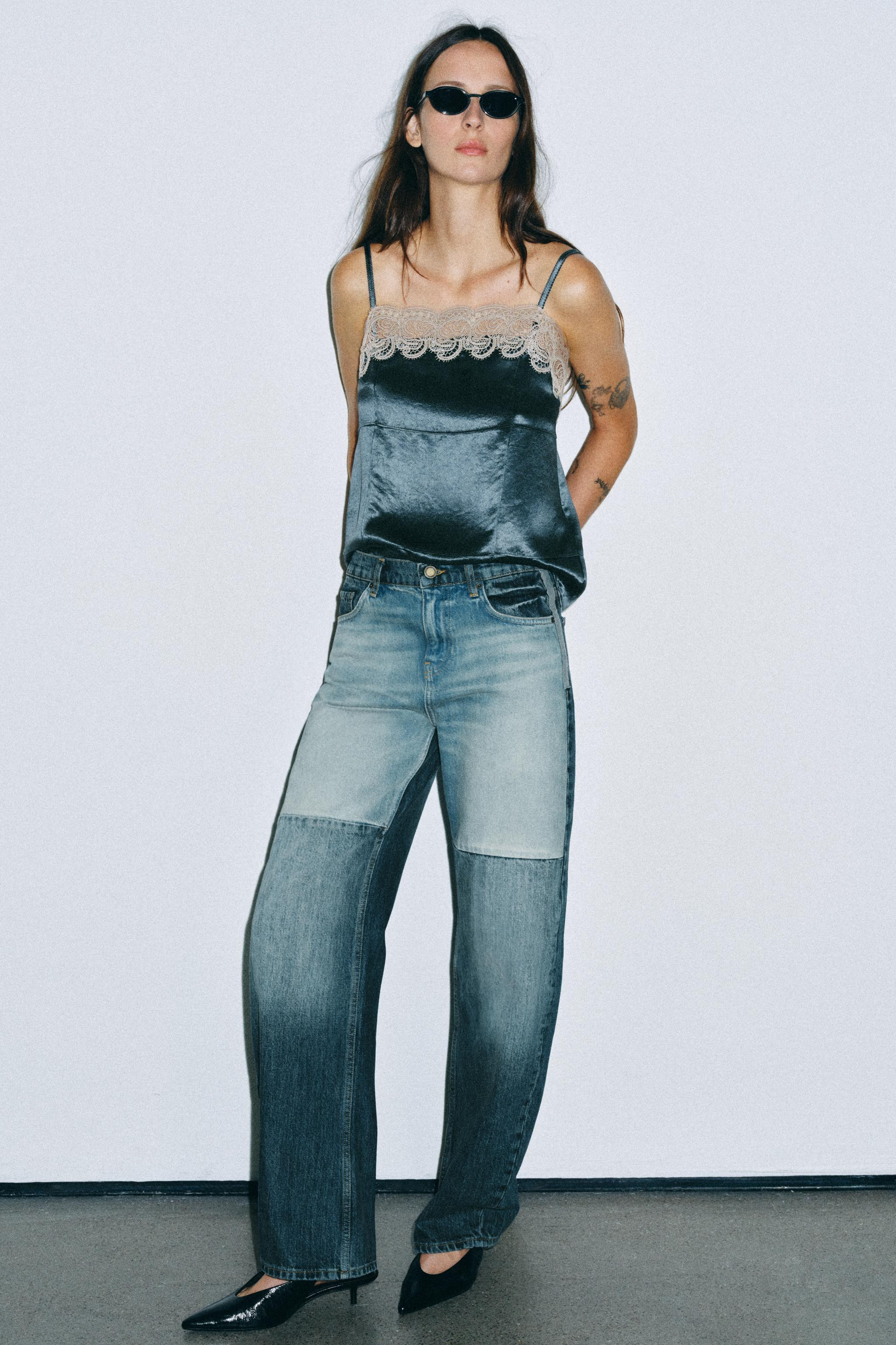 ZW COLLECTION CONTRAST LACE SLIP TOP | Zara US