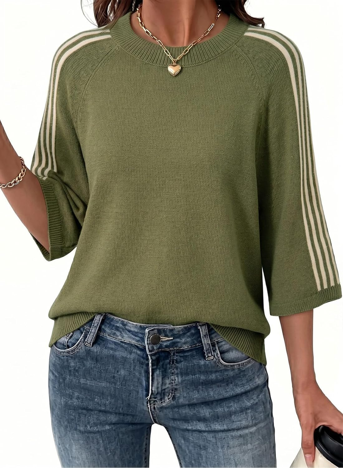 Dokotoo Oversized Cropped 3/4 Sleeve Sweaters for Women Knit Fall Tops 2026 | Amazon (US)