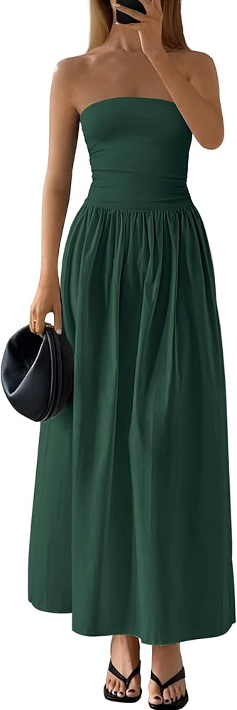 PRETTYGARDEN Women 2026 Summer Elegant Strapless Maxi Dress Tube Top Dress A Line Flowy Long Wedd... | Amazon (US)