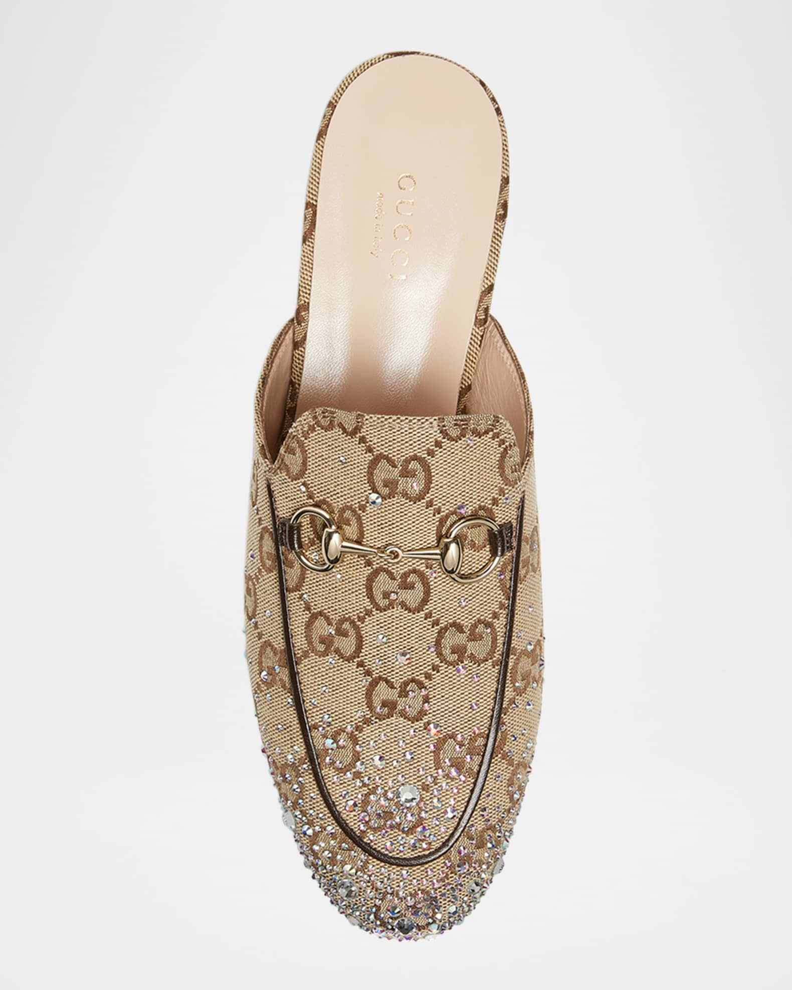 Gucci Princetown Crystal GG Canvas Mules | Neiman Marcus