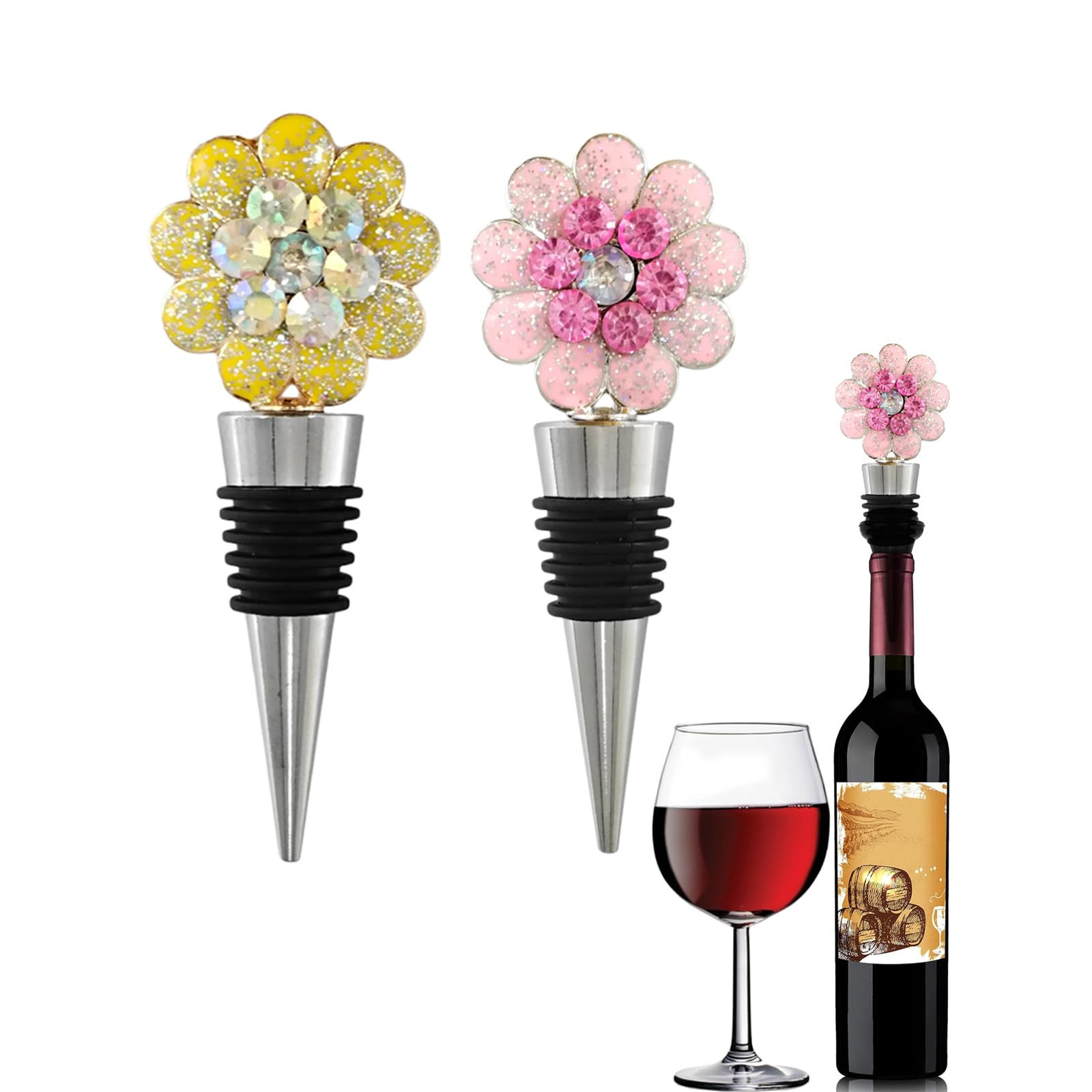 Flower Wine Stoppers Wine Corks Reusable Wine Bottle Stoppers Cute Floral Wine Stoppers Wine Acce... | Amazon (US)