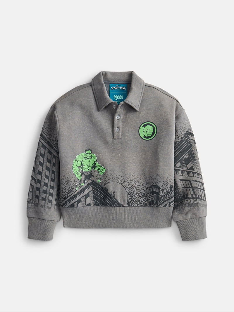 Wonder Nation Boys' Hulk Graphic Polo Sweatshirt with Long Sleeves, Sizes 4-18 | Walmart (US)