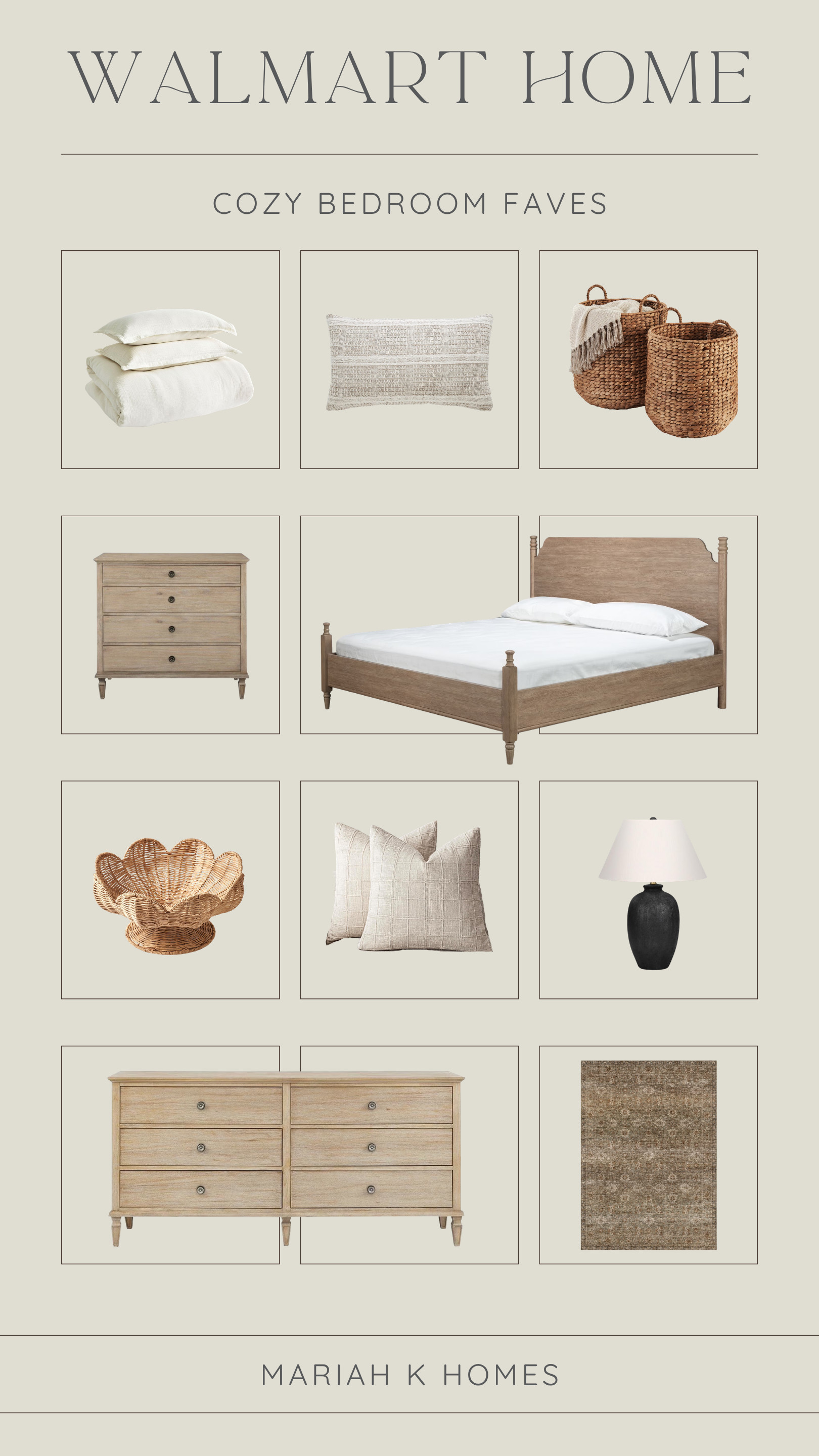 You'd never guess these are Walmart finds. Walmart is full of affordable pieces that look beautifully high-end. This bedroom combines warm neutrals, timeless textures, and airy details for a space that feels both cozy and elevated. #walmarthome #walmartbedroomfinds #cozybedroomfaves #mariahkoehle #mariahkhomes #socialagentcircle #expluxury #exprealty 

 #LTKHome #LTKSaleAlert