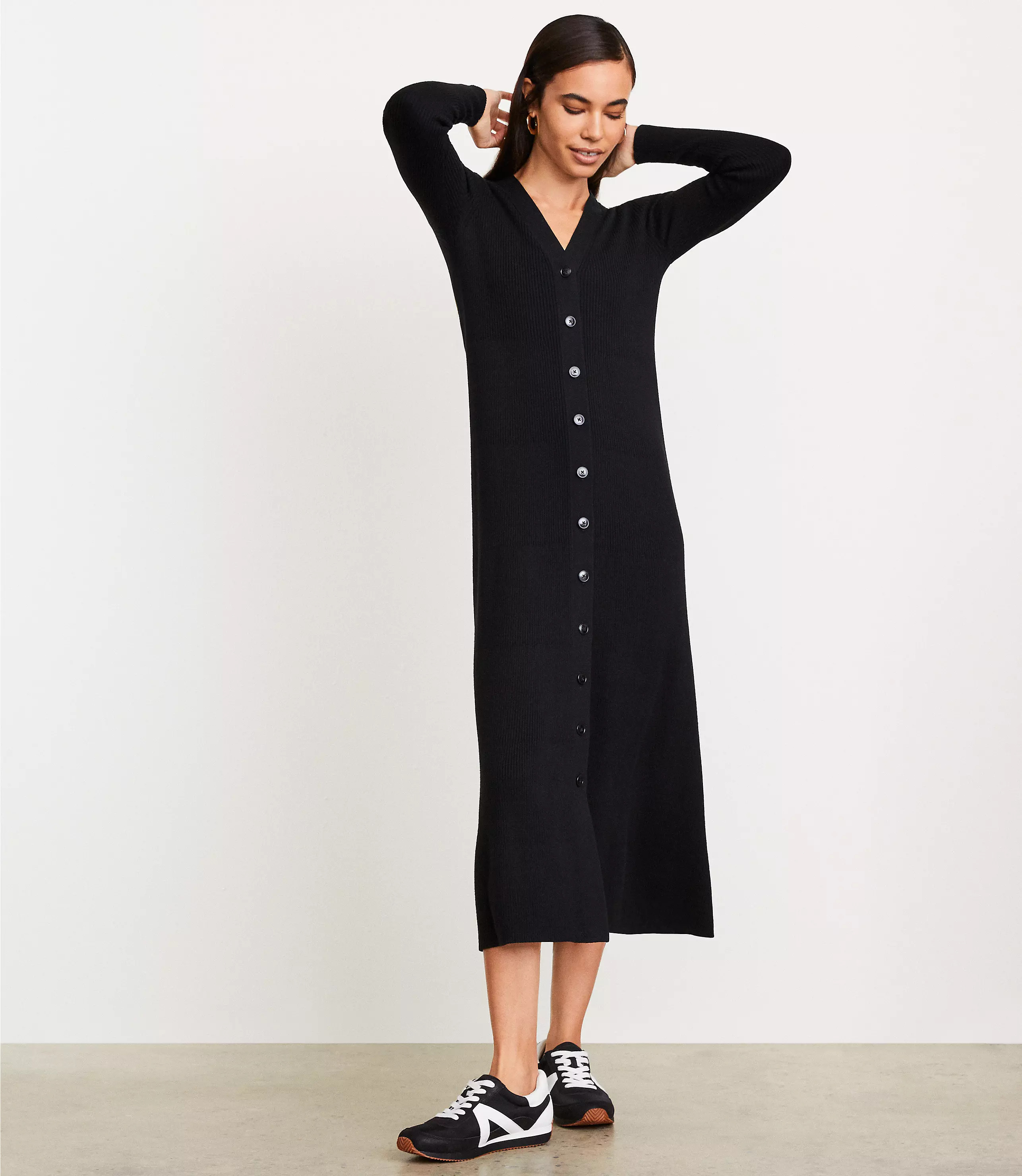 LOFT Versa Ribbed V-Neck Maxi Sweater Dress | LOFT