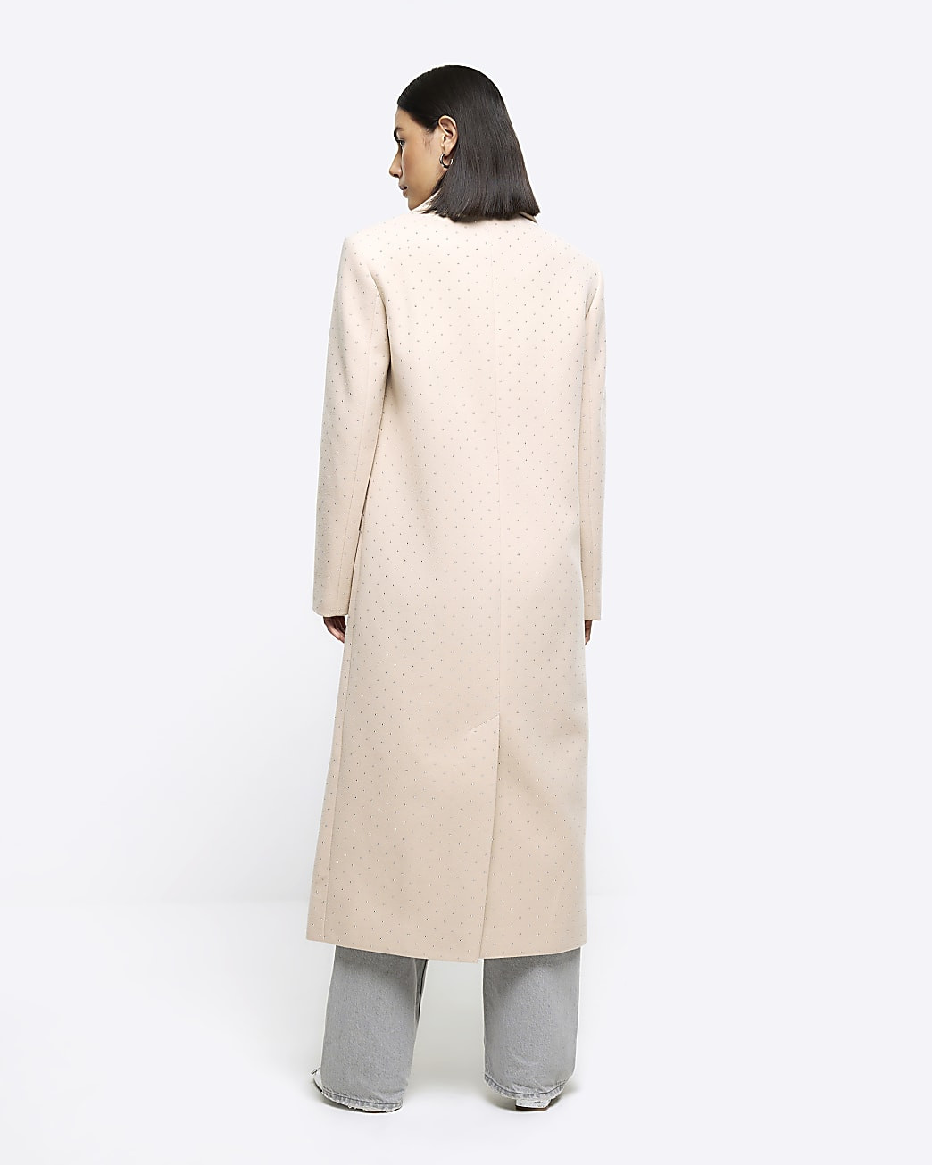 Beige embellished longline coat | River Island UK & IE