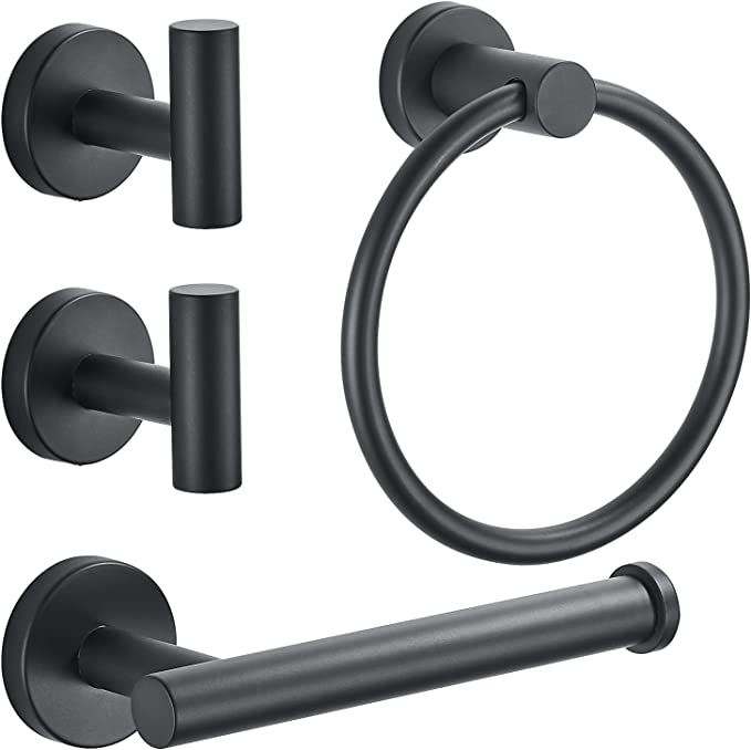 FORIOUS Bathroom Hardware Set, Matte Black Stainless Steel Bathroom Hardware Accessories Set 4 Pi... | Amazon (CA)