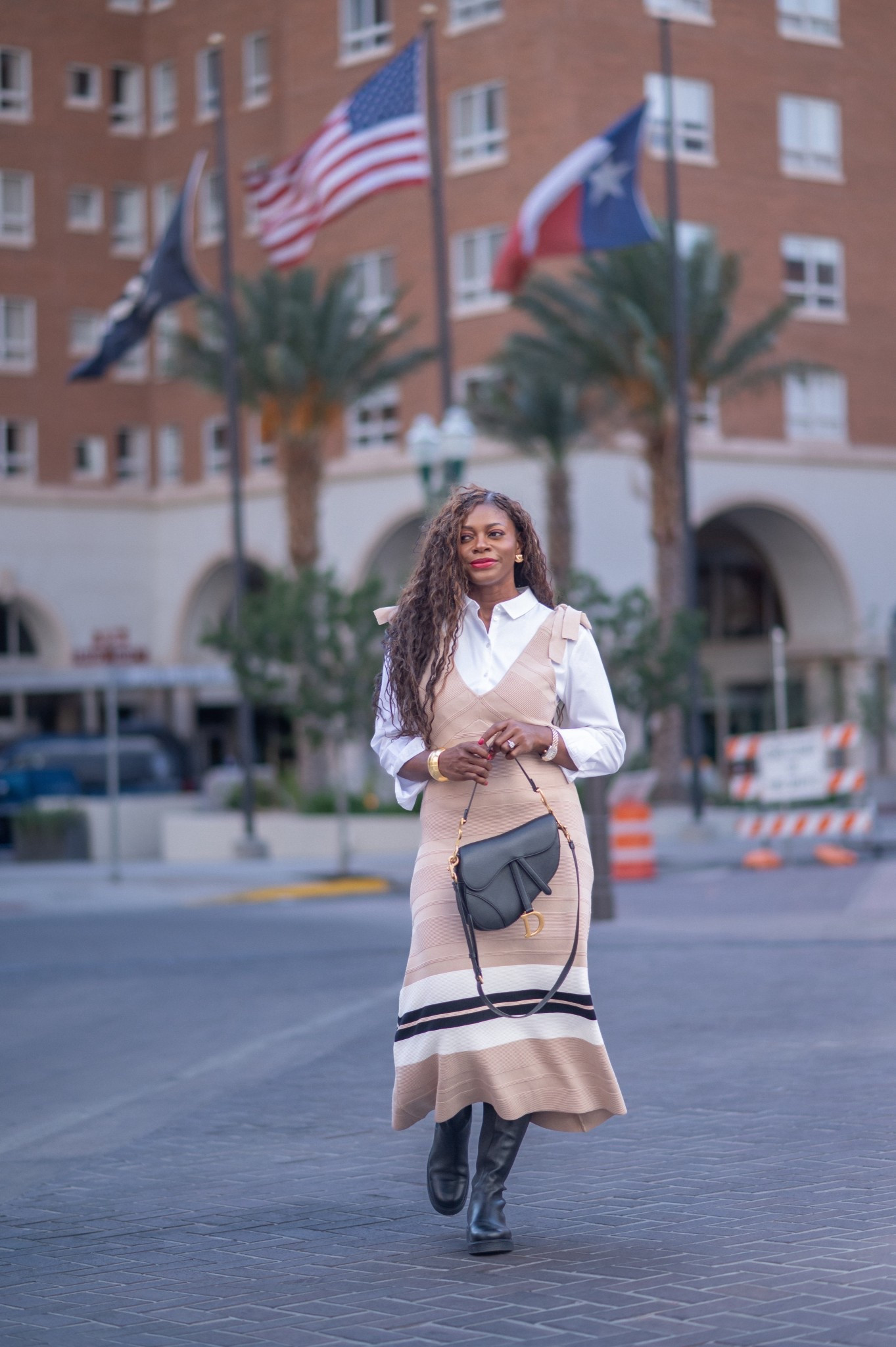 Pairing a white button down shirt under a sweater dress/knit dress! White button downs are so versatile!!