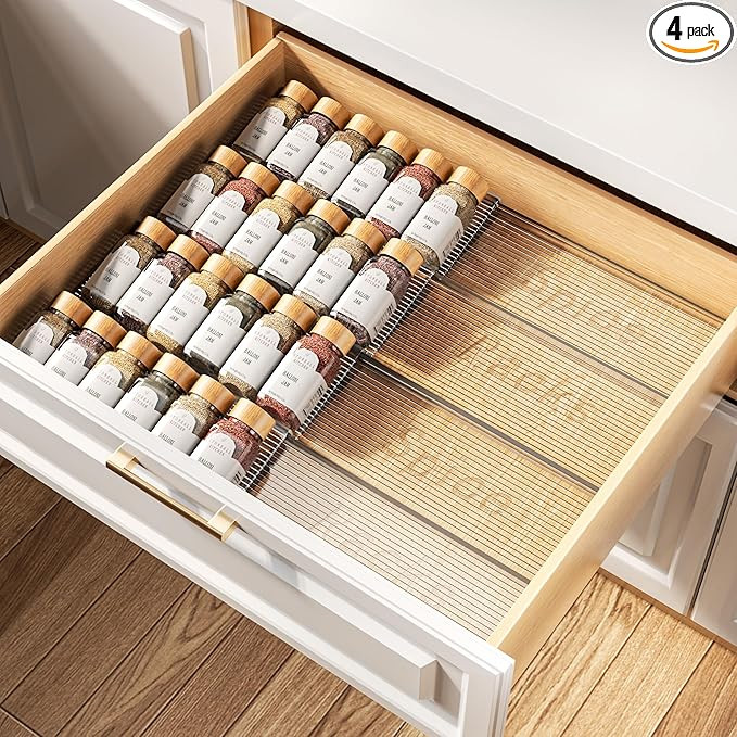 Spice Drawer Organizer, 4 Tier- 4 Pack Clear Acrylic Drawer Seasoning Organizer, Expandable From ... | Amazon (US)
