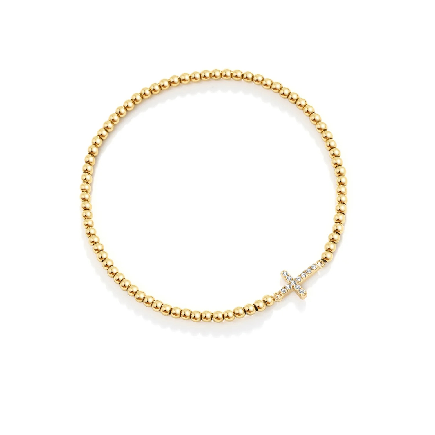 Gold Beaded Cross Stretch Bracelet | Mint & Lily