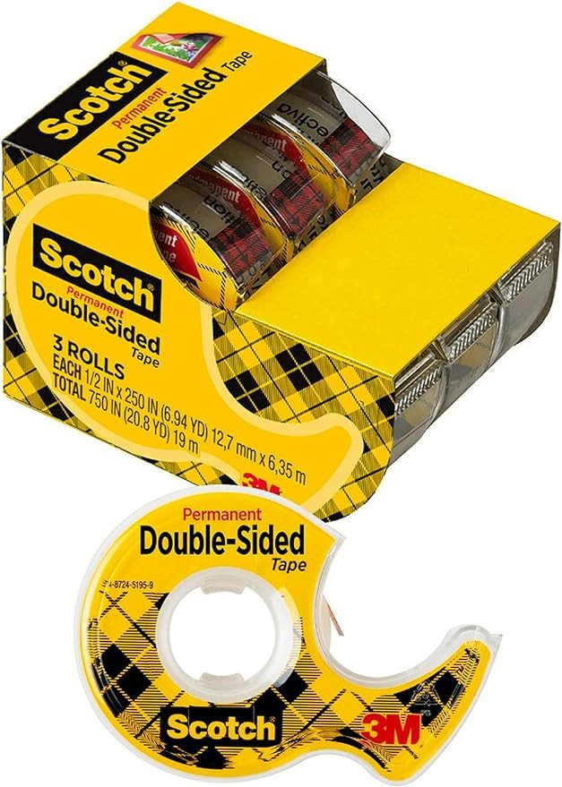 Scotch Double Sided Tape, Permanent, 1/2 in x 250 in, 3 Dispensers/Pack (3136) | Amazon (US)